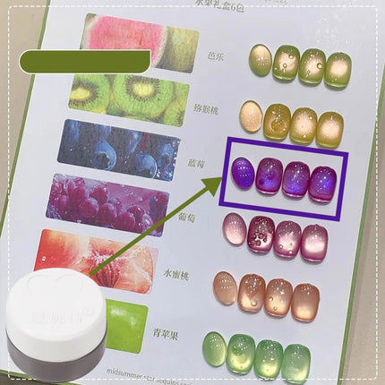 New Fruit Gift Box Cat Eye Nail Polish Gel 2025 Flash Glass Bead Cat Eye Nail Guava Grape Green Apple UV Nail Varnish Manicure
