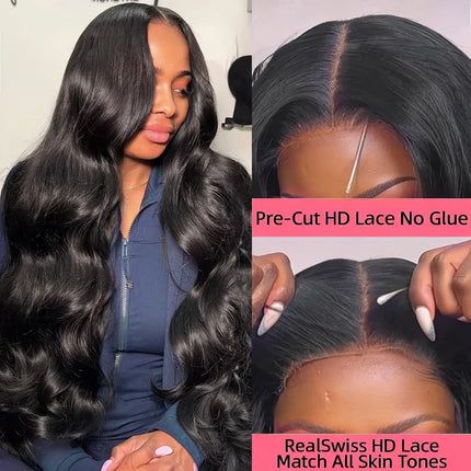 250 Density Human Hair Body Water Wave 5x5 Glueless Lace Frontal Wigs 13x6 HD Lace Front Wig 40 Inch Natural Black Clourse Loose