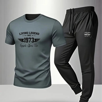 Summer men's urban new letter printed breathable micro elastic round neck T-shirt and pants set outdoor casual wear