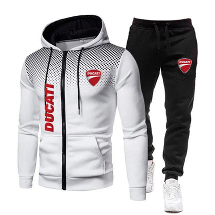 Men's sets Ducati logo print fashionable casual outdoor Spring zippered hoodie sweatshirt sport pants for motorcycle enthusiasts