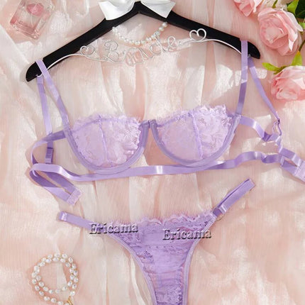 Red Floral Lace Garter Lingerie Set With Choker Women Intimates 2022 Underwire Bra And Thongs Ladies Underwear Set