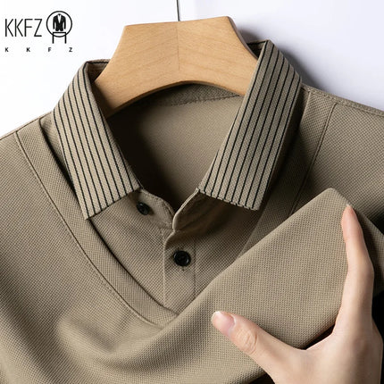 Men's Casual Fashion Long Sleeve Solid Color Polo Shirt 2025 Business Versatile Top All Season Fake Two-Piece