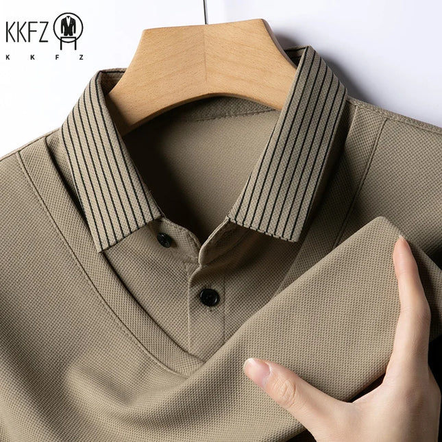 Men's Casual Fashion Long Sleeve Solid Color Polo Shirt 2025 Business Versatile Top All Season Fake Two-Piece