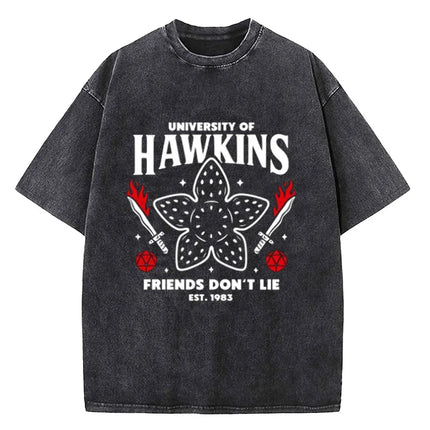Demogorgon Hawkins Vintage Washed T Shirt Women Men Anime Cotton T Shirt Summer Harajuku Street Tops Clothing