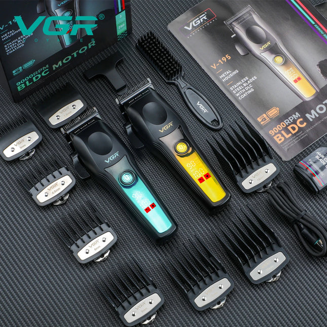 VGR New High-end Hair Clipper Metal Body Titanium Alloy Sharp Blade Hair Trimmer LCD Intelligent Digital Shaving Machine V-195