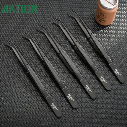 AKTION Professional Anti-Static Tweezers Precision Curved Tip German Steel Tools for Electronics Repair/Jewelry Making/Resin Art