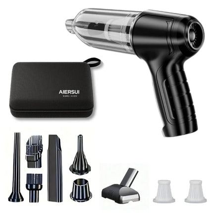Handheld vacuum cleaner with integrated suction and blowing functions, ideal for cleaning cars, homes, offices, and pet areas.