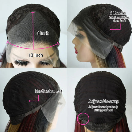 Black And White Highlight Wig 13x4 HD Short Body Wave Lace Front Wig Synthetic Pre Plucked Glueless Daily Wear On Clearance Sale