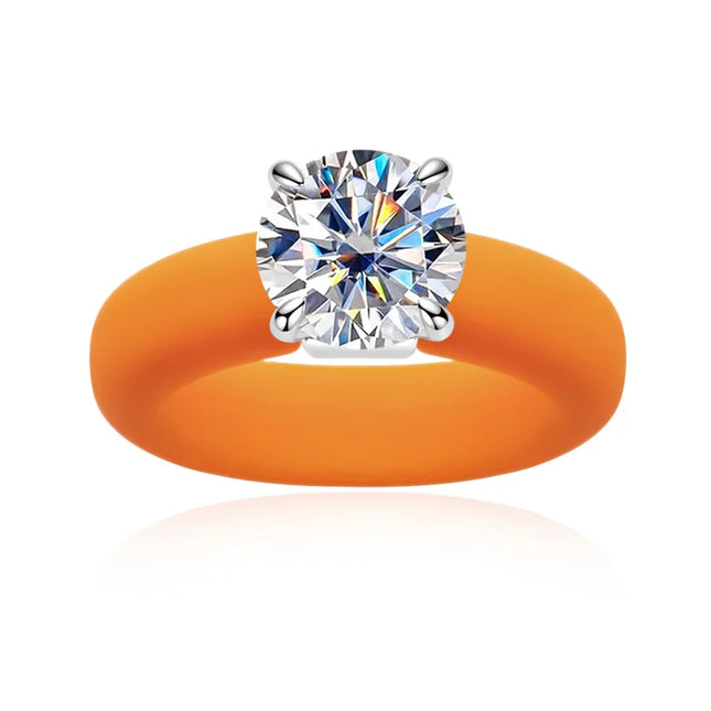 MossanRappr 3.5ct D Color Moissanite Silicone Ring 925 Sterling Silver Solitaire Engagement Ring for Women Rubber Wedding Bands