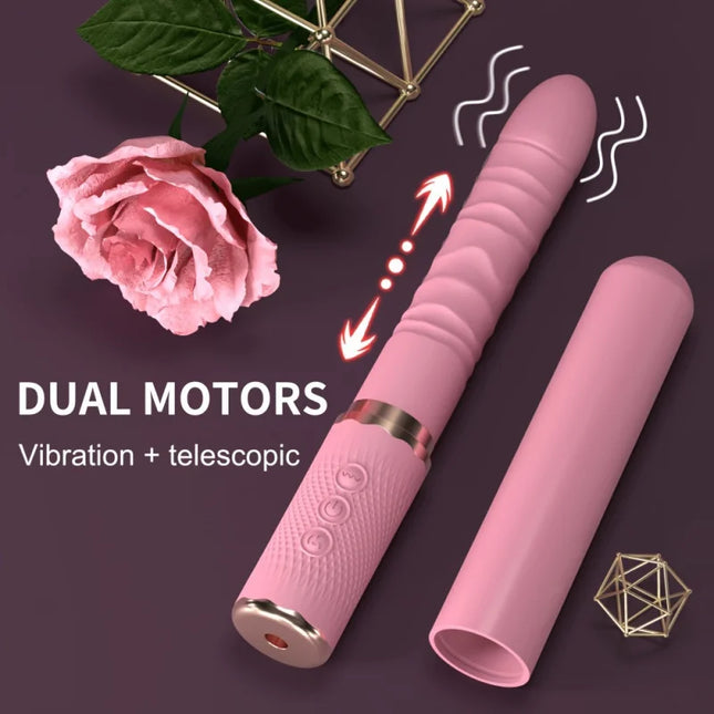 1Pink dual-motor realistic push-pull vibrating egg with heating function，Sex Toy Vibrator Clitoral Stimulator