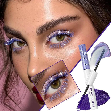 QIBEST Double-Ended Diamond Glitter Mascara Lasting Colored Mascara Eyelashes Pink Blue Green Red Voluminous Mascara Rimel