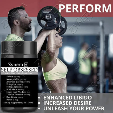 Men’s Performance & Energy Support Tablets – Ashwagandha, Tribulus, Maca, American Ginseng, Horny Goat Weed Herb Extract Blend
