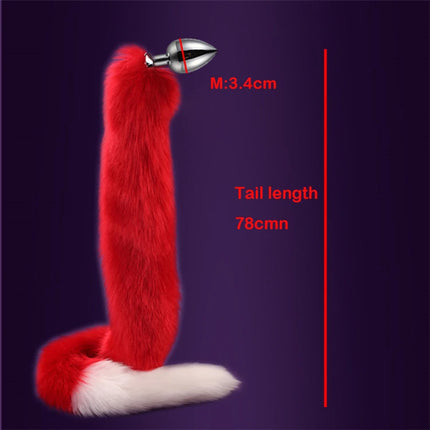 78cm Red Long Fox Tail Anal Plug Metal Butt Plug Prostate Massager Erotic Cosplay Accessories Adult Novelty Sex Toys For Couples