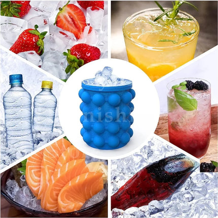 2-in-1 Portable Silicone Ice Cube Maker Cylinder Mold Ice Bucket with Lid Space Saving Wine Whiskey Chiller Bar Kitchen Gadgets