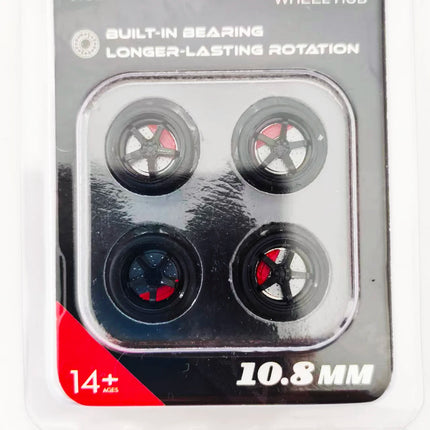 1 Set 10.8mm 1/64 Model Car Wheels for HW Ball Bearing Tires with Brake Disc Caliper Axles Rims for 1:64 Toy Models Tomica JDM