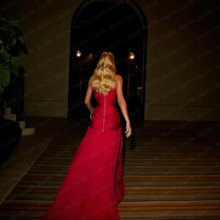 Ranmo 2025 Red Shiny Evening Dresses Sweatheart Mermaid Pleat Formal Occasion Dresses Elegant Maxi Prom Party Gowns Customized