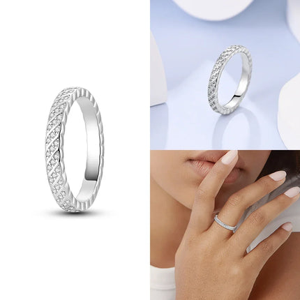 Original Romantic Heart-shaped White Zircon Shell Bowknot Rings 925 Sterling Silver  Women Jewelry Valentine's Day Birthday Gift
