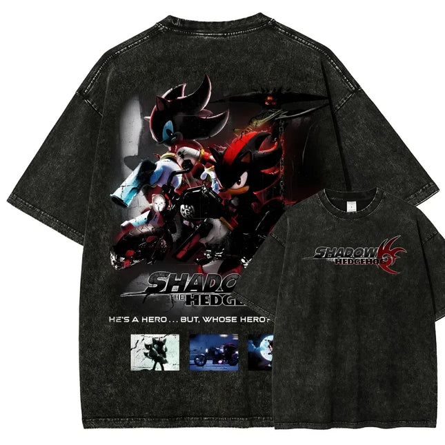 Classic Anime Manga Games Sonic Peripherals Print T-shirts Fashion Loose Casual Oversized Tee Men Women Retro Washed Cotton Tops