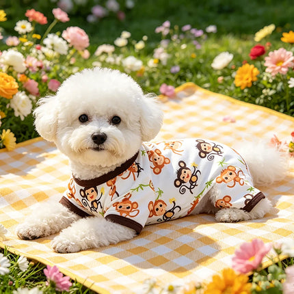 Summer Dog Vest Cute Cartoon Monkey Print Dog Pajamas Pet Clothes Legged Pajamas Soft Cotton Pet Jumpsuit for Small Medium Dog