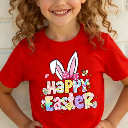 Pure Cotton Children's T-shirt 2026 Summer New Easter Themed Cartoon Printed Casual Parent-child Outfit for Boys and Girls