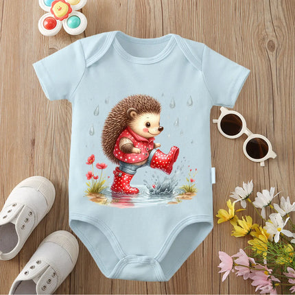 100% Cotton Bodysuit Retro Hedgehog Likes Rainy Day Onesie Comfortable Cloths for Baby Jumpsuit for 0 To 12 Months Newborn