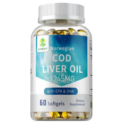 Cod Liver Oil Capsules - Contains EPA and DHA To Support Cardiovascular Health, Promote Overall Well-being, and Enhance Memory