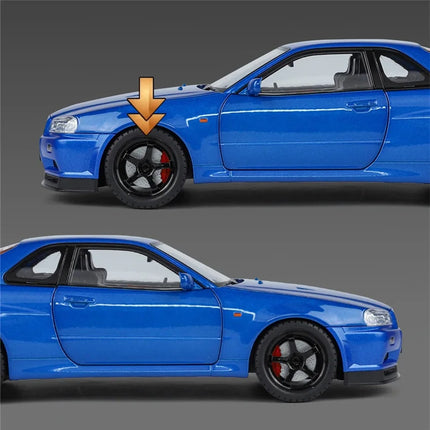 1:18 Skyline Ares GTR GT-R R34 Alloy Sports Car Model Diecasts Metal Racing Car Vehicles Model Simulation Sound Light Kids Gifts