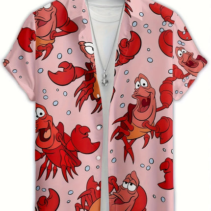 Cartoon Lobster Hawaiian Shirt Men Women Clothing Seafood Shirt Summer Holiday Shirt Short Sleeve Button Down Crawfish Shirts