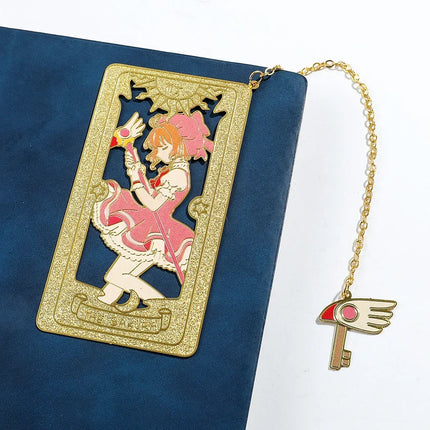 Kawaii Sweet Anime Card Cap tor Sakura Book Mark with Creberus Tassel Metal Bookmark for Women Girl Fans School Reading Supplies