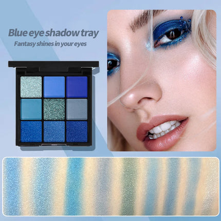 9-color Dolphin Blue Sweat-proof Natural Matte Pearlescent Glitter Eyeshadow Palette Eye Makeup for Music Festival Cosmetics