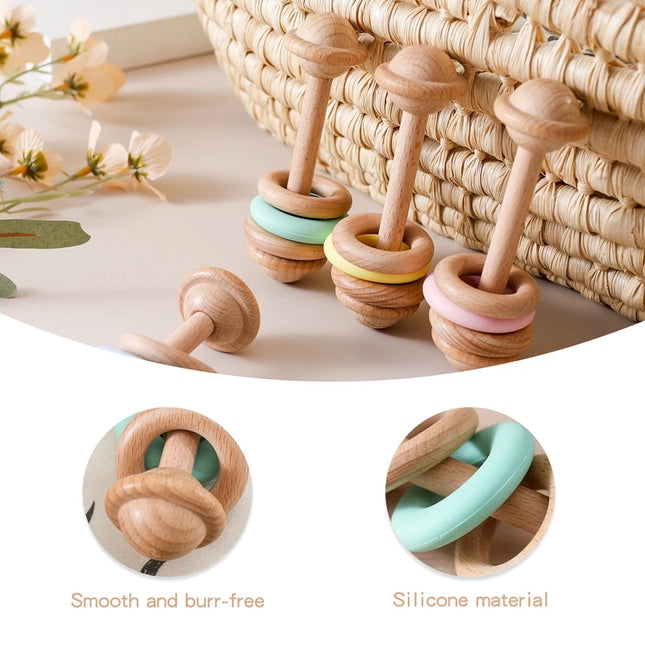 Montessori Baby 1Set Baby Toys Music Rattle Wood Crochet Bead Bracelet Wooden Rodent Chew Play Gym Teether Products Newborn Gift