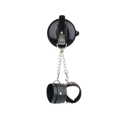 BDSM Restraint Sex Toys Leather Handcuffs with Strong Suction Cups Plush Handcuffs Couple Indoor Scene Game Flirting Sex Toys