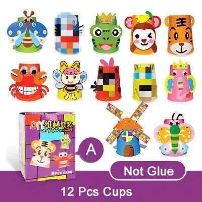 12pcs/set 3D DIY handmade Paper Cups Sticker Material Kit Kids Kindergarten School Art Craft Educational Toys for Children TMZ
