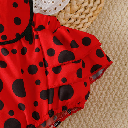 Newborn Baby girl Bodysuit Laceseven star Ladybug Bodysuit+Headband 2-piece set for 0-18 Month old Female Baby Summer Bodysuit