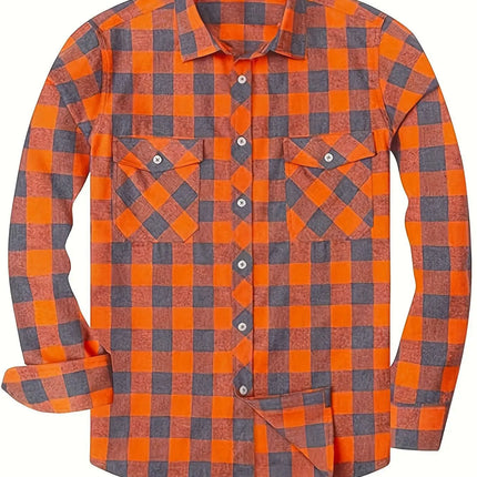 Men's Fashion Casual Flannel Plaid Shirt Long Sleeve Lapel Soft Comfortable Daily Wear Shirt Men's Classic Plaid Shirt