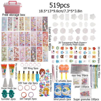 Guka Sticker Kit Creamy Glue DIY Journaling Material Storage Box for Girls Children Kids Handmade Toy Stationery Gift Case