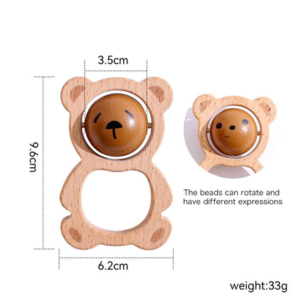 Baby Toys Wooden Rattle Bear Rotating Toys Cartoon Cute Toddler Toys Sucking Gym for Babies Wooden Mobile Baby Accessories