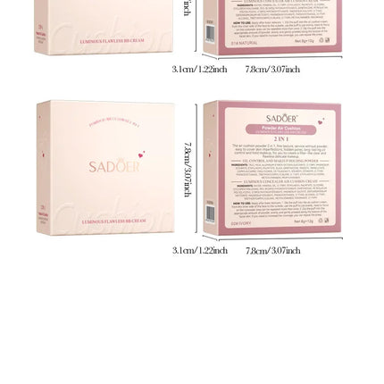 2 in 1 Double Layer Powder Cushion Clear Natural Lasting Brightening Sadoer Makeup Concealer Loose Powder Air Cushion BB Cream