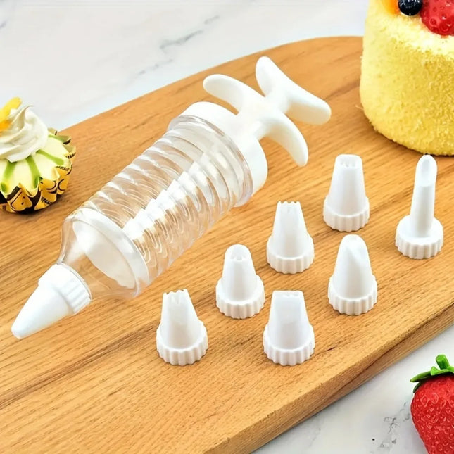 8pcs/Set Plastic Cream Squeezer Set Nozzle Dispenser Kitchen Icing Piping Tool with Various Nozzles for Cake Dessert Decoration