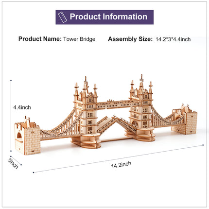 Rolife DIY Wooden 3D Puzzle Tower Bridge Model Building Kit Brain Teaser Puzzle Toy with LED Light for Home Decor Gift for Adult