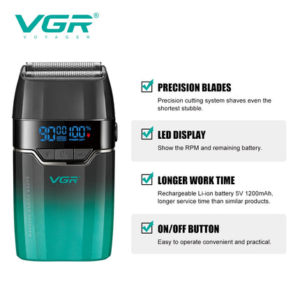VGR Face Shaver 9000 RPM Foil Shaver LED Electric Shaver Professional Beard Trimmer Reciprocating Shaving Machine for Men V-377