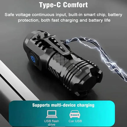Mini Portable High Brightness 3 LED Flashlight Rechargeable Power Display Multifunctional Mini Outdoor Light Use Fishing Camping