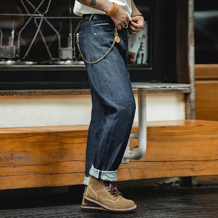 Maden Vintage 13.5oz Heavyweight Selvedge Raw Denim Jeans Men's Straight Fit Cotton Jeans Casual Pocket Trousers Fall Winter