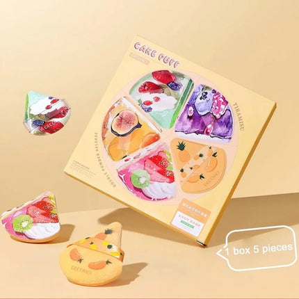 5PCS GECOMO Pizza Shaped Powder Puff Box Set Wet And Dry Dual-use Soft Thick Skin-friendly Makeup Sponge Air Cushion