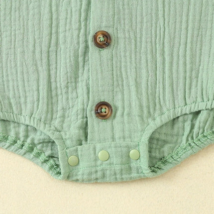 Citgeett Summer Infant Baby Girls Boys Shirts Bodysuit Solid Color Turn-Down Collar Short Sleeve Jumpsuits Casual Clothes