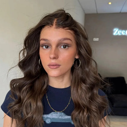 Mocha Brunette  Brown Lace Front Wig Long Wavy 13X4 HD  Lace Frontal Wig Synthetic Heat Resistant for Women Natural Hairline