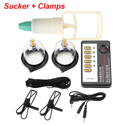Electric Shock Stimulator Breast Enlargement Pump For Women Clit Clip Nipple Clamps Sucker Vaginal Pumping Erotic Sex Toys Adult