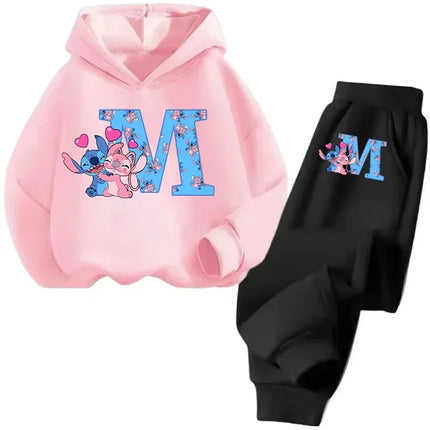 Stitch Disney Child Long  Children Casual Wear Everyday Style Spring Fall Sweatshirt Set Cartoon Letter Gifts