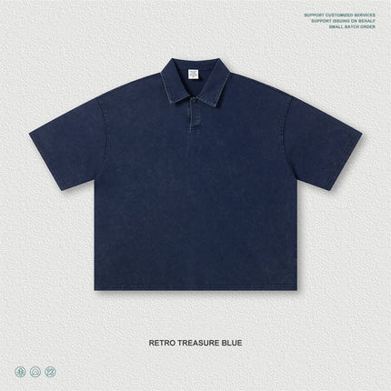 ZODF Retro Summer Boxyfit Man Washed Polo T Shirts Unisex 280gsm Distressed Loose Turn Down Collar Cotton T-Shirt HY1231