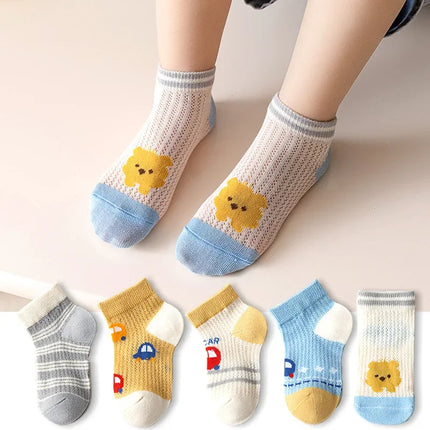 5 Pairs 1 To 12 Years Children's Socks 2025 Spring Summer Baby Boys Girls Cotton Mesh Breathable Thin Soft Cute Socks Kids Socks